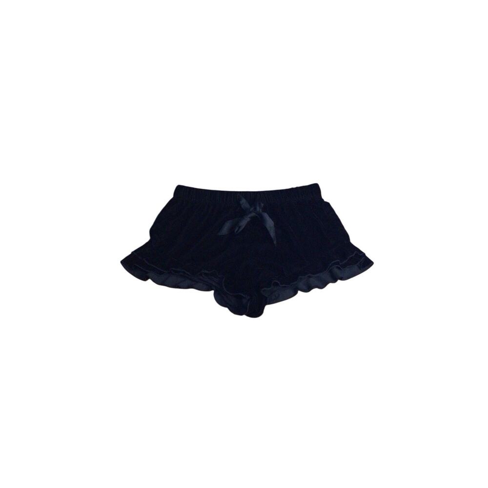 VICTORIAS SECRET BLACK VELOUR RUFFLE HEM LOUNGE PAJAMAS SHORTS XS